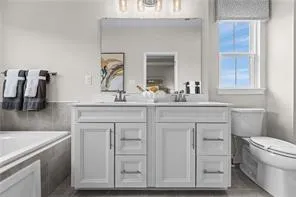 a bathroom with a sink a toilet and mirror
