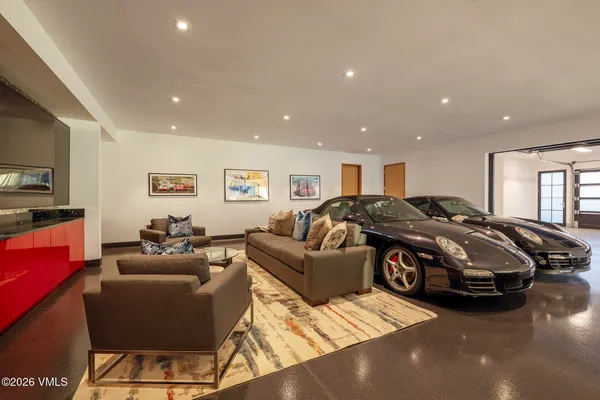a view of car parked in garage