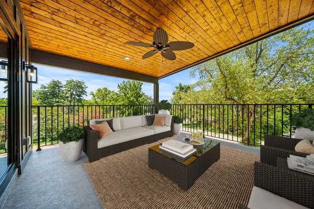 a balcony with couch