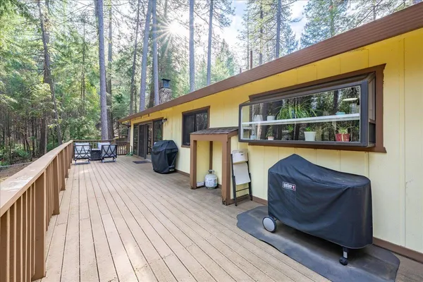 a view of porch with a large window