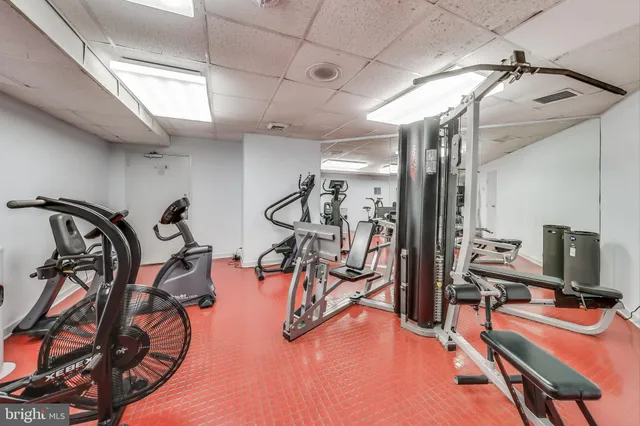 a view of a room with gym equipment