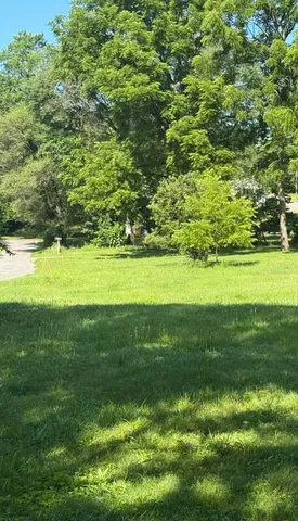 a view of a green yard with an outdoor space