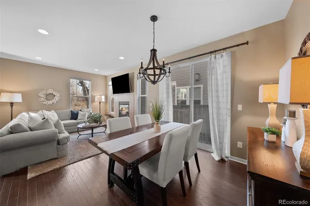 a living room with furniture dining table and a flat screen tv