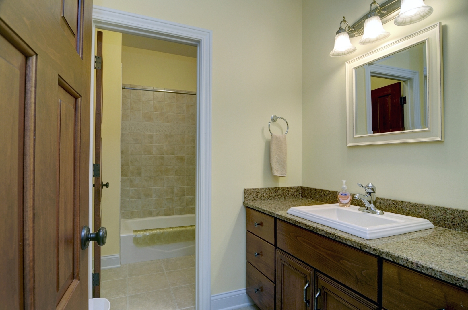 510 Rookery Lane Joliet, IL 60431 - Photo 30 of 40 a bathroom with a granite countertop sink and a mirror