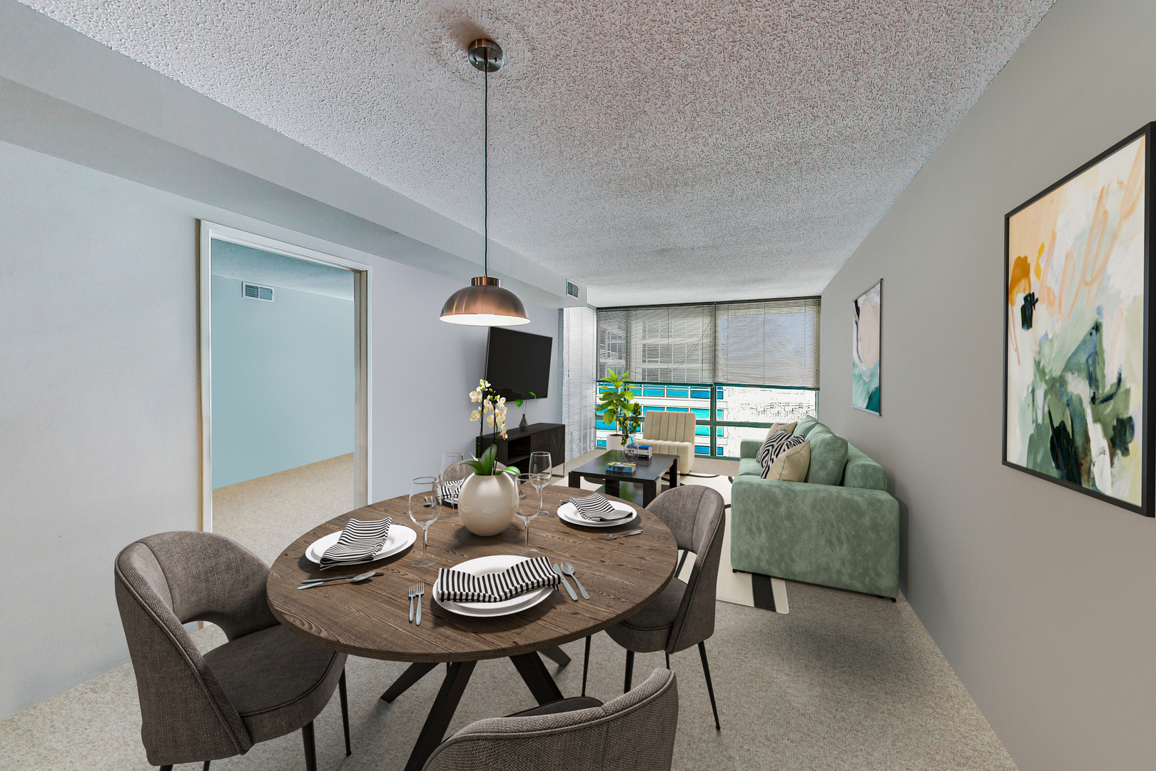 9655 Woods Drive, Unit 1405 Skokie, IL 60077 - Photo 11 of 36 a view of a dining room with furniture window and outside view