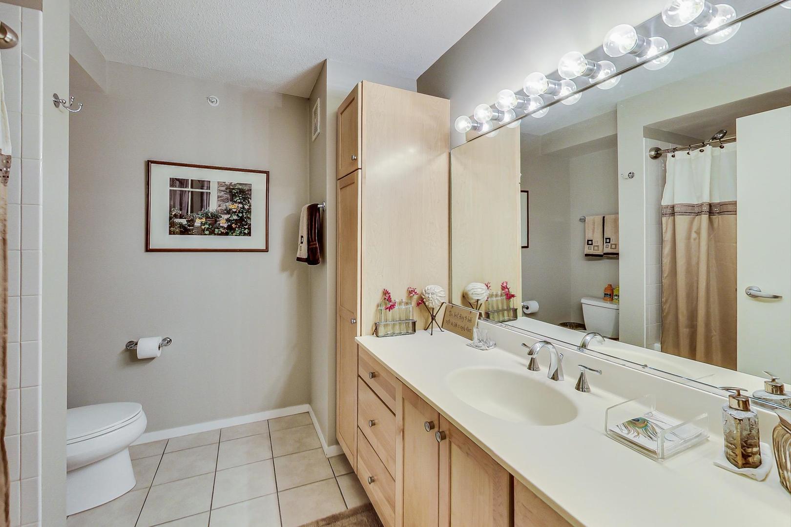 9655 Woods Drive, Unit 1405 Skokie, IL 60077 - Photo 21 of 36 a bathroom with a double vanity sink mirror and toilet
