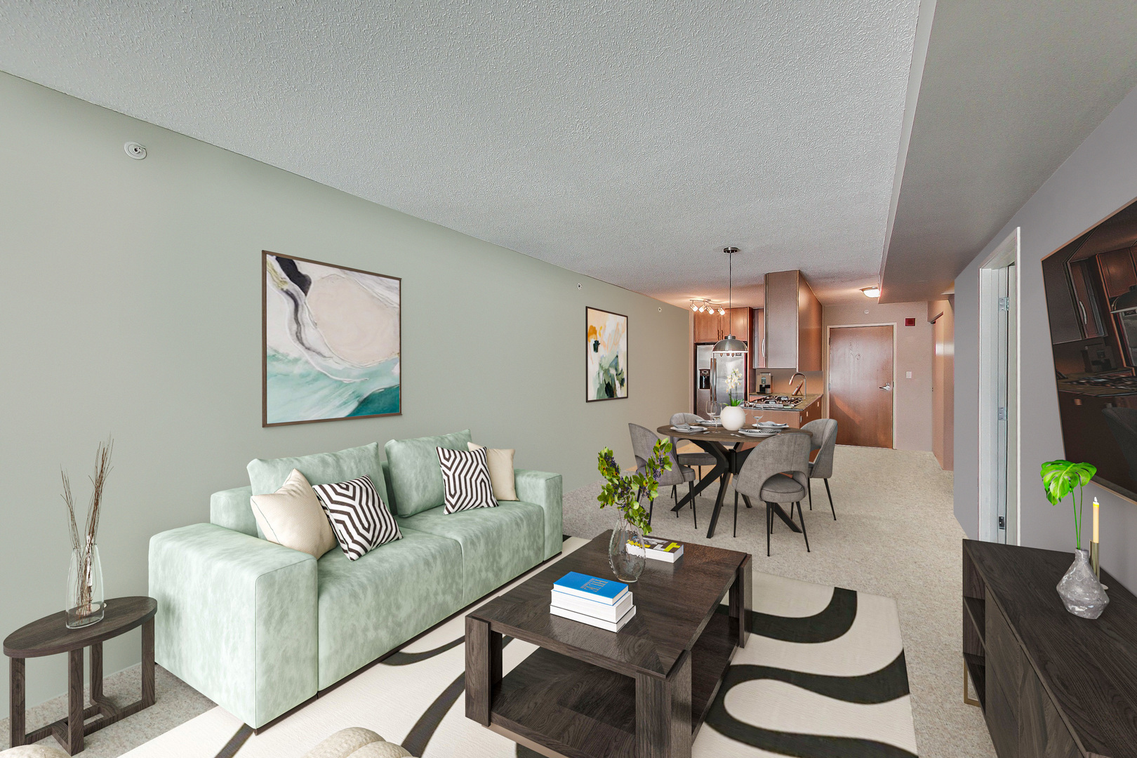 9655 Woods Drive, Unit 1405 Skokie, IL 60077 - Photo 10 of 36 a living room with furniture and a wooden floor