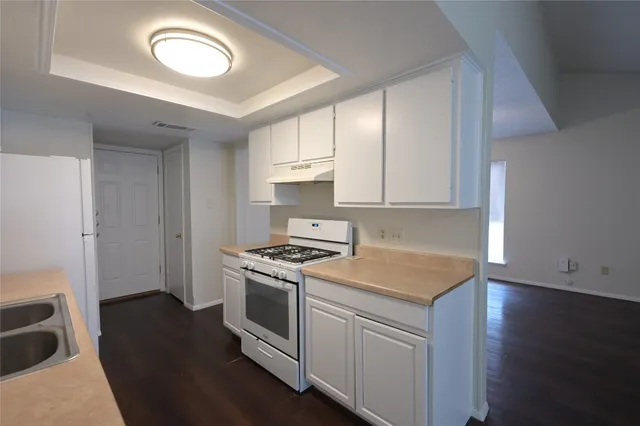 a kitchen with a stove a sink and a refrigerator