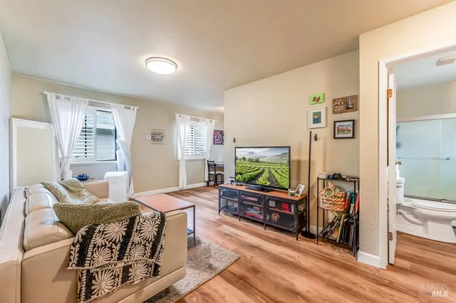 a living room with furniture and a gate