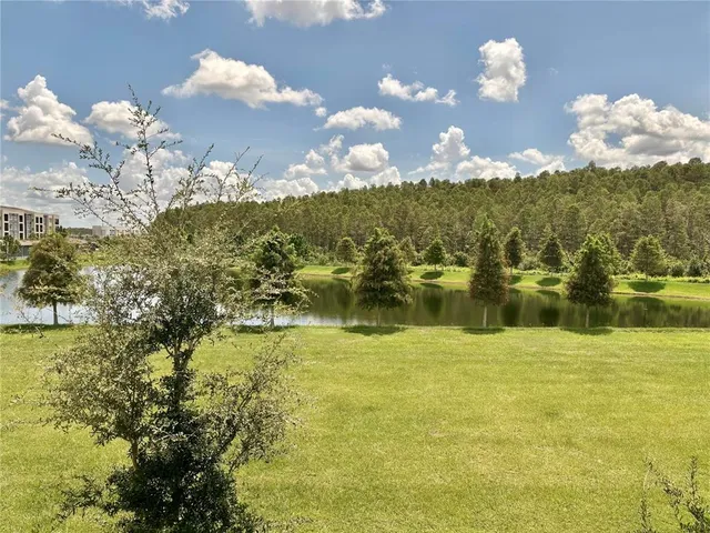 a view of a lake with a houses