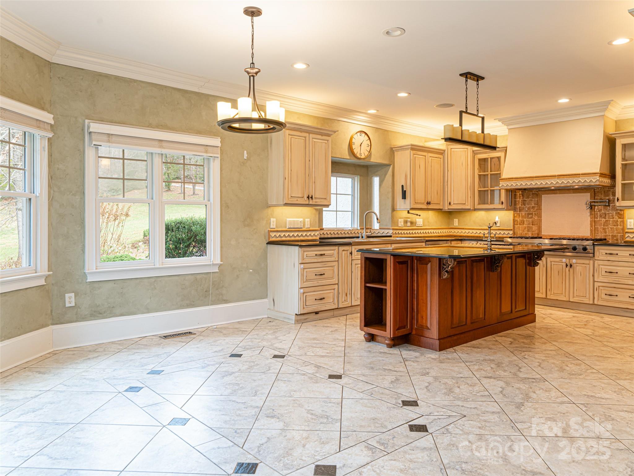 10 Walnut Lane Fletcher, NC 28732 - Photo 14 of 48 a kitchen with kitchen island granite countertop a stove a sink a counter space and cabinets