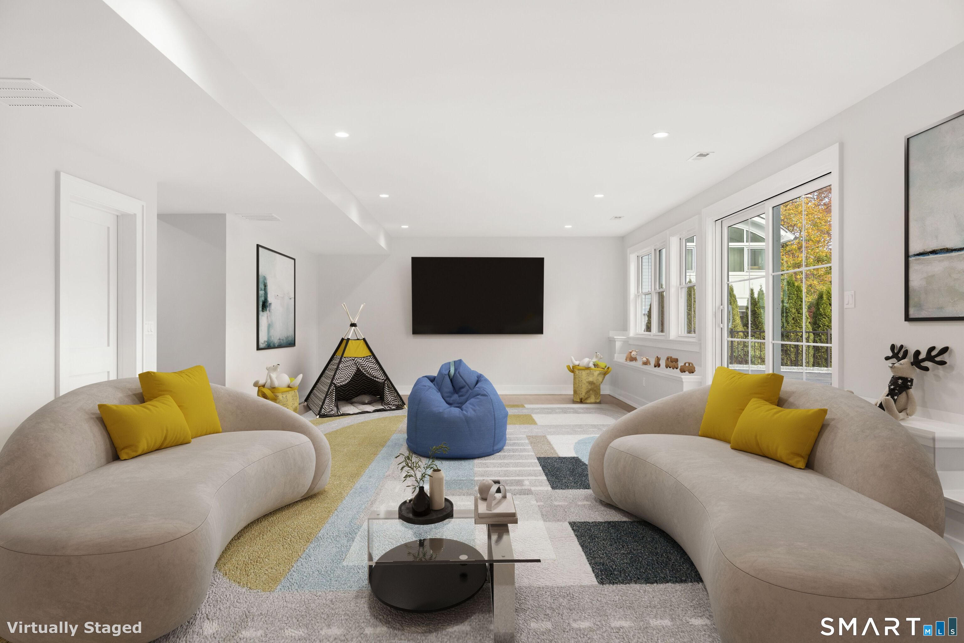 119 Harrison Avenue New Canaan, CT 06840 - Photo 32 of 40 a living room with furniture and a flat screen tv