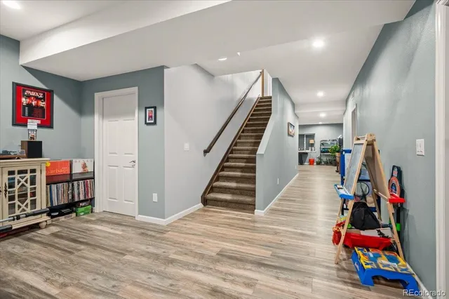 a bedroom with a bed and furniture