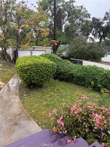 a view of a garden with flowers