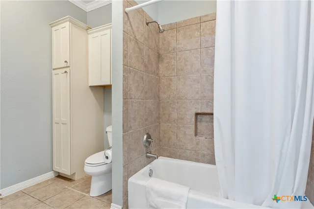 a bathroom with a shower and a toilet
