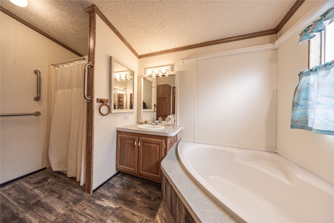 715 Bee Gee Road Driftwood, TX 78619 - Photo 14 of 40 a bathroom with a tub sink shower and mirror