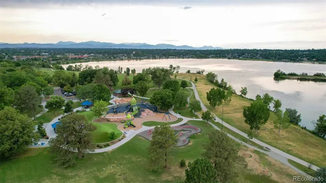 a aerial view of lake and mountain view