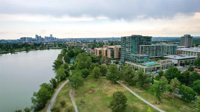 a view of a lake with a city