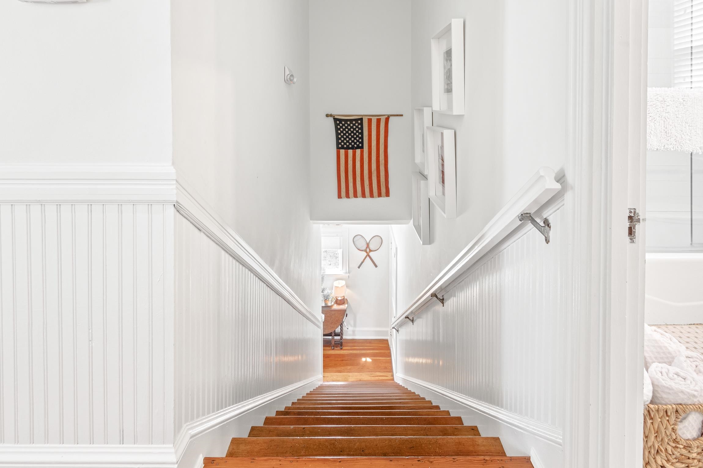 8 Sevilla Street St. Augustine, FL 32084 - Photo 30 of 73 a view of staircase with wooden floor and white walls