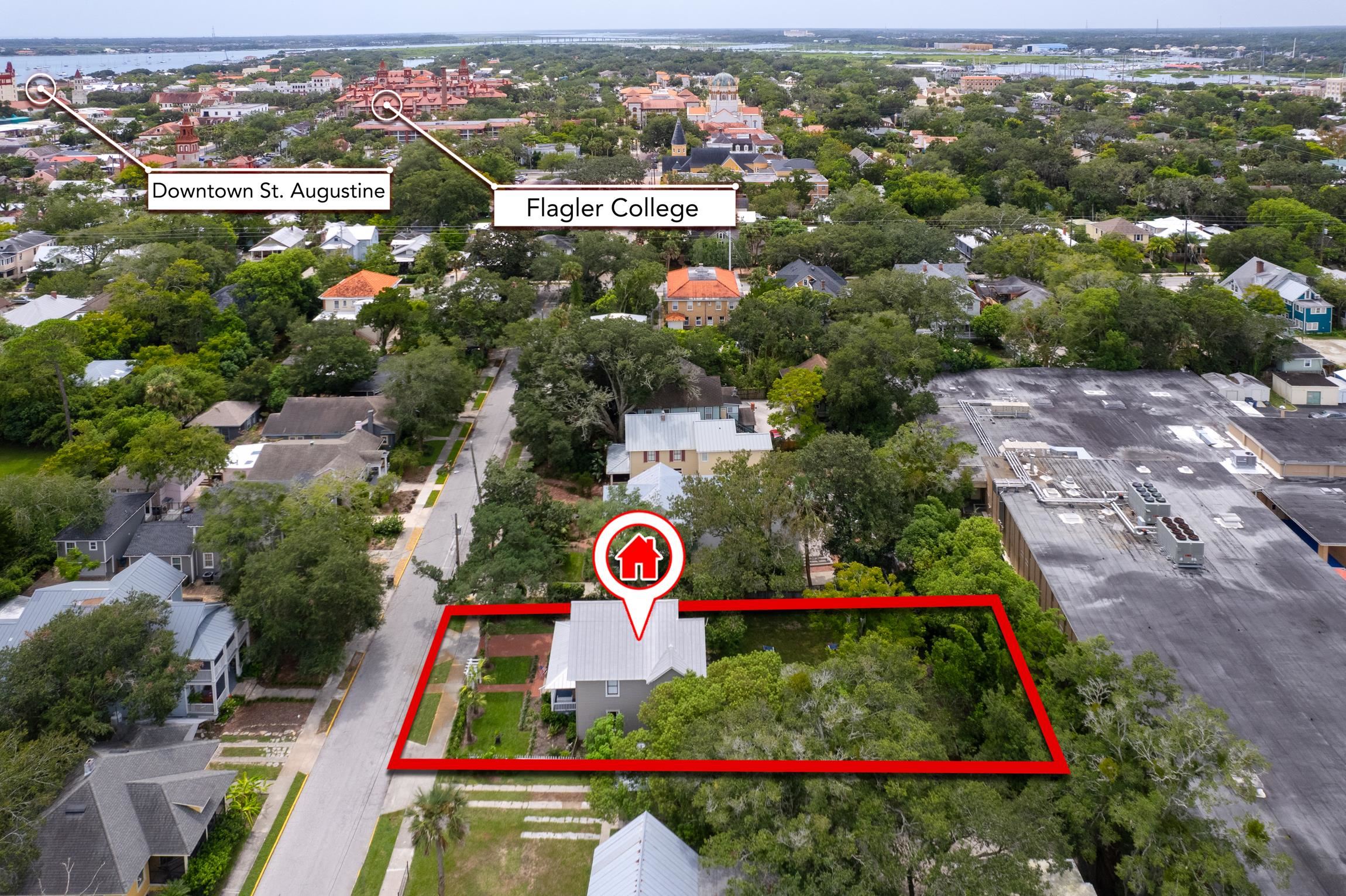 8 Sevilla Street St. Augustine, FL 32084 - Photo 66 of 73 Aerial view of residential area with property boundaries highlighted