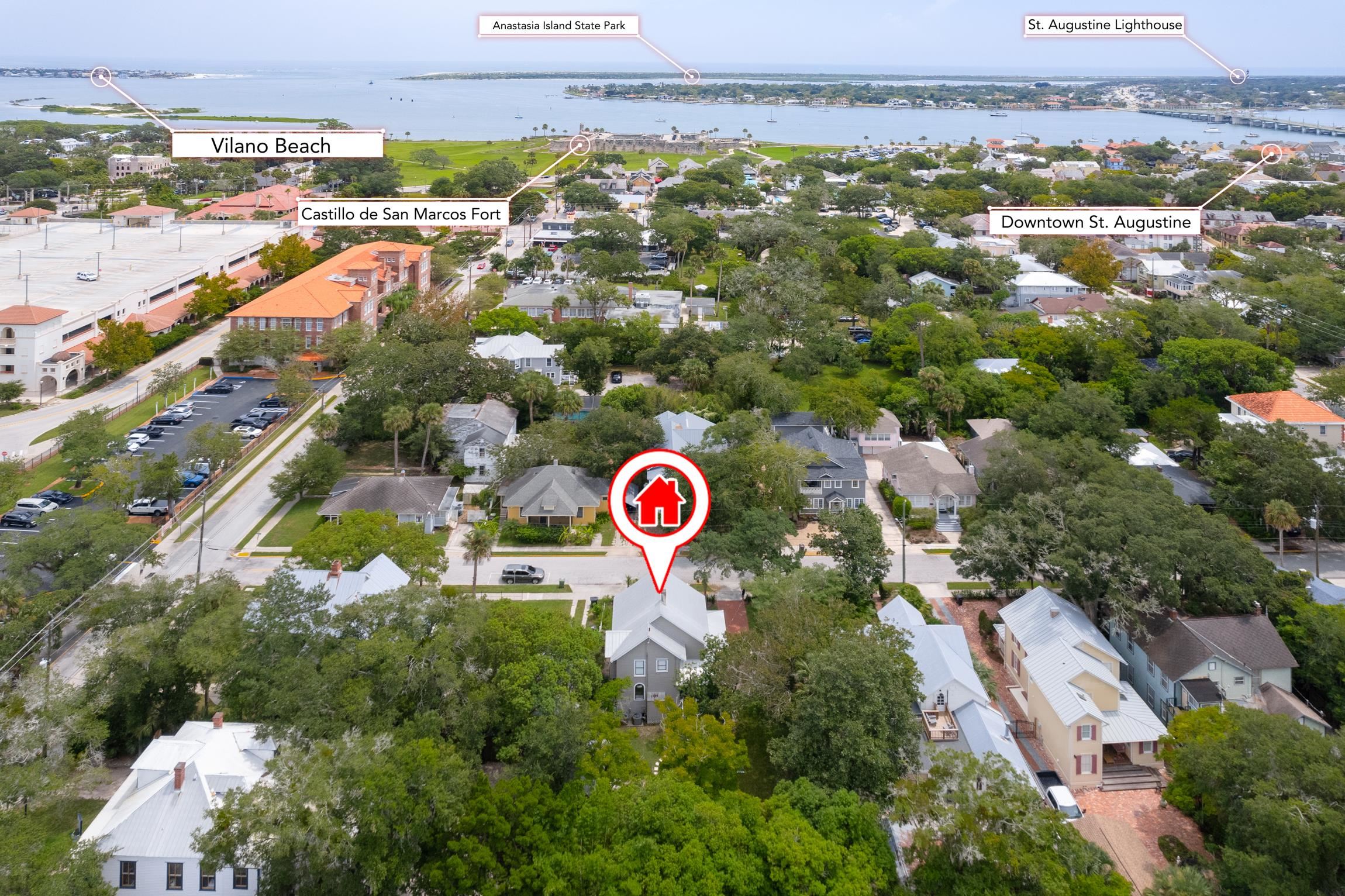 8 Sevilla Street St. Augustine, FL 32084 - Photo 68 of 73 Aerial perspective of suburban area featuring a large body of water