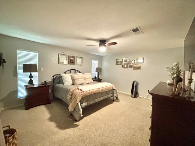 a bedroom with a bed and a couch
