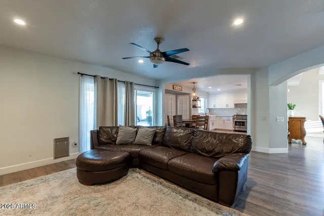 a large living room with furniture