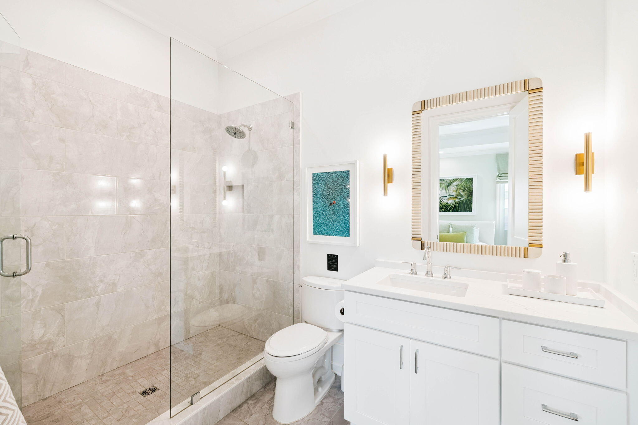 329 Winston Ln Inlet Beach Inlet Beach, FL 32461 - Photo 59 of 95 a bathroom with a shower sink vanity mirror and toilet