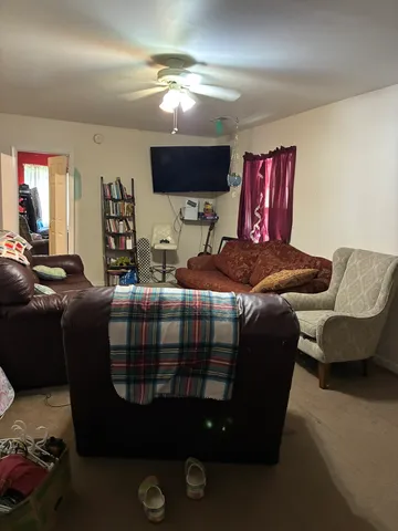 a living room with furniture