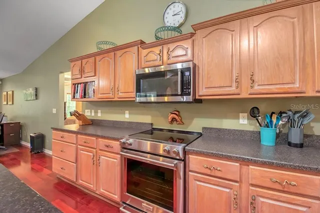 a view of a garage with storage