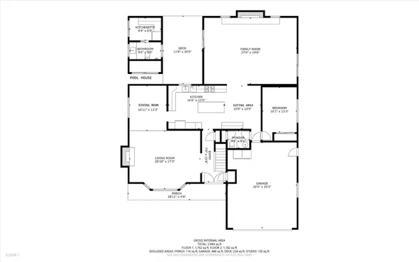 a swimming pool with outdoor seating