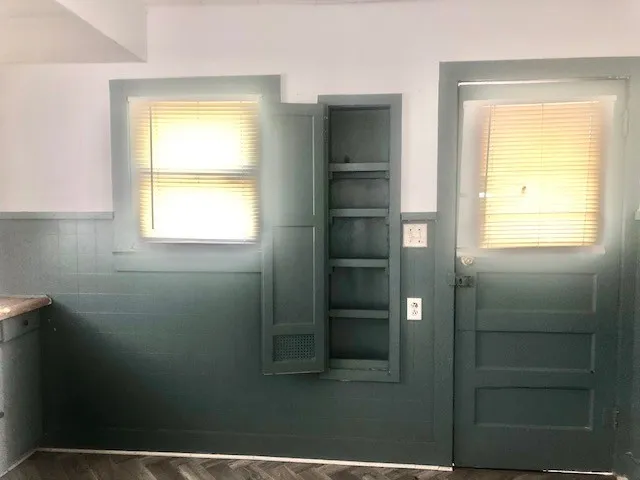 a bathroom with a window