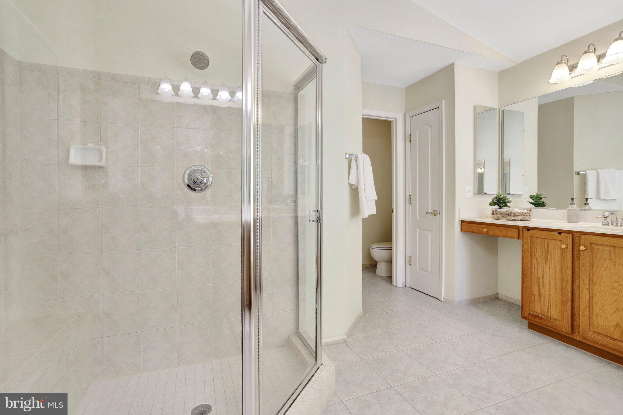 6247 Rolling Spring Court Springfield, VA 22152 - Photo 28 of 52 a bathroom with a double vanity sink mirror and shower