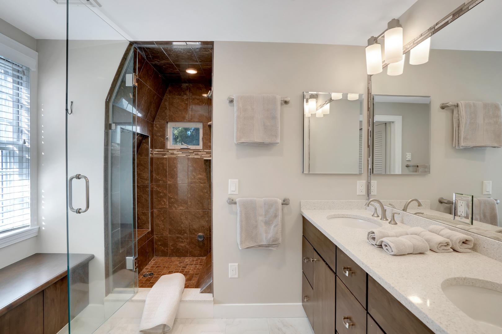 28 Pine Tree Lane Vineyard Haven, MA 02568 - Photo 50 of 61 a bathroom with a double vanity sink mirror and shower
