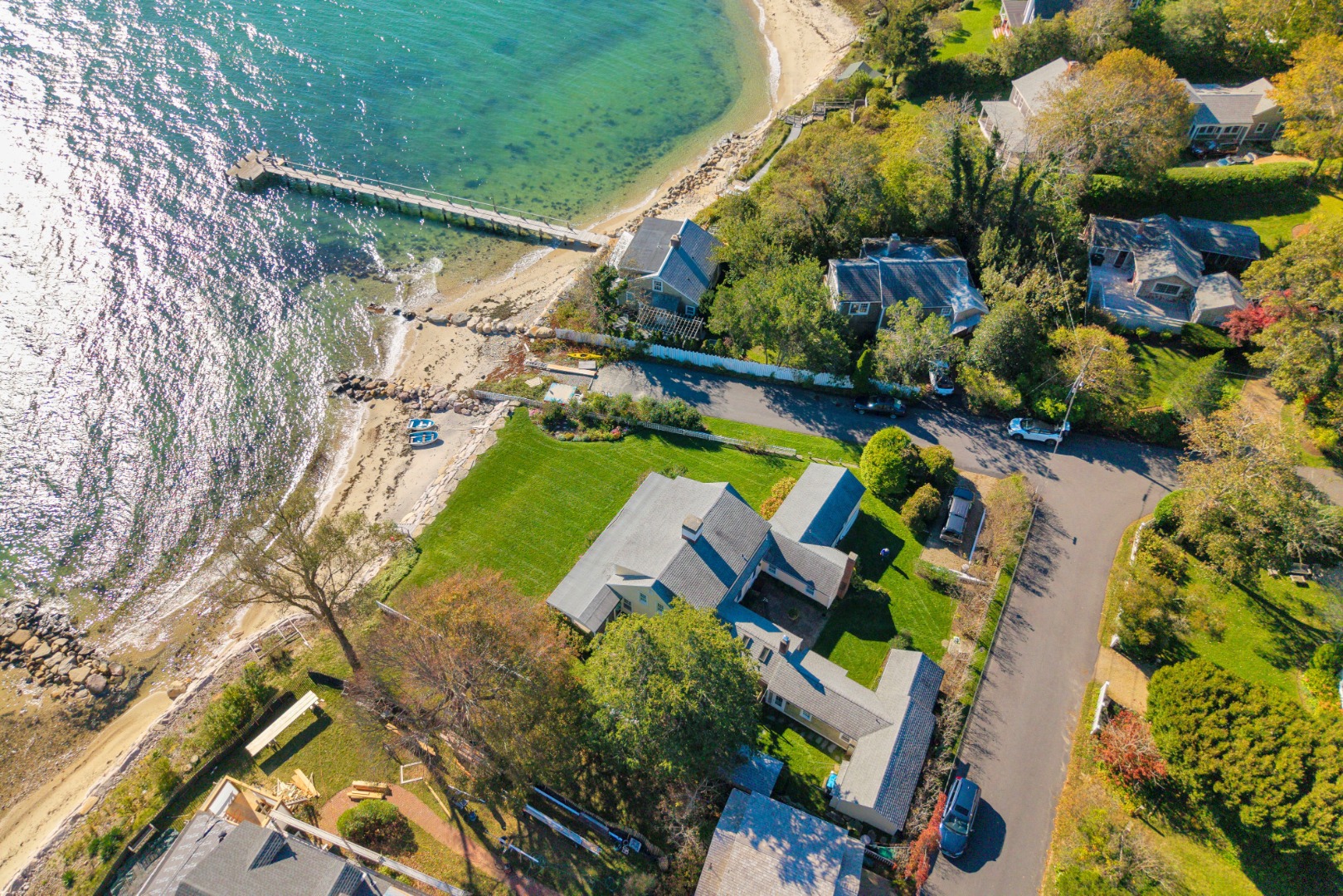 28 Pine Tree Lane Vineyard Haven, MA 02568 - Photo 60 of 61 an aerial view of a house with a yard and swimming pool