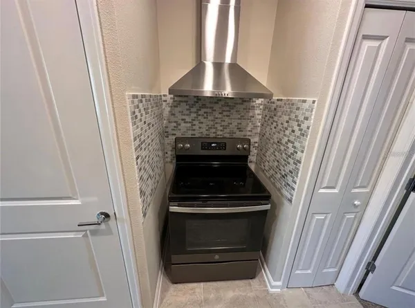a stove top oven sitting inside of a kitchen