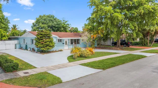 a view of a park with plants and trees