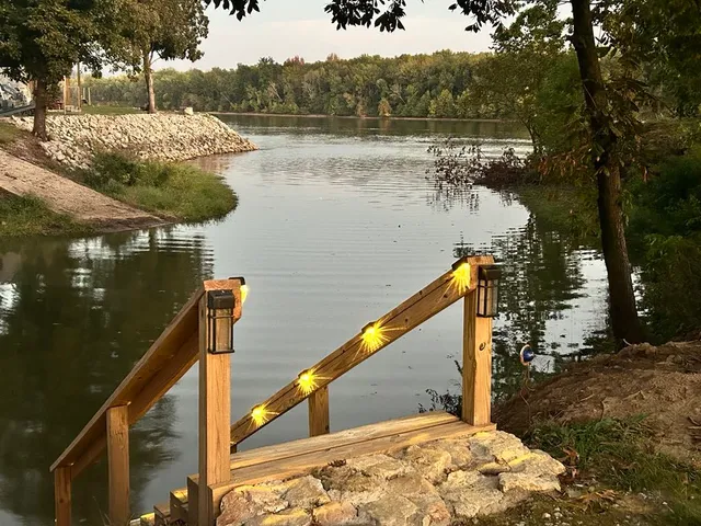 a view of a lake and trees