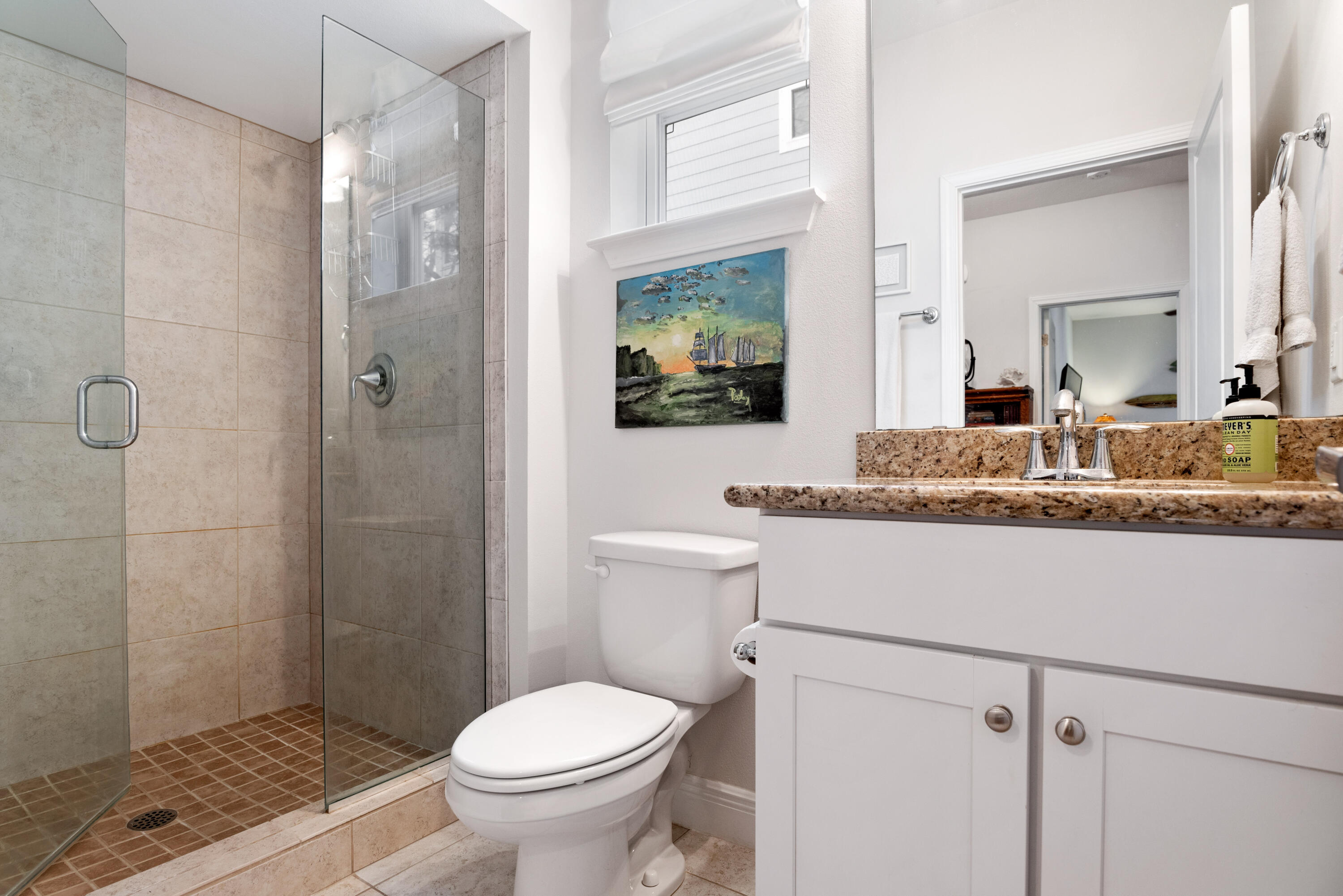 13 Inlet Cove Inlet Beach, FL 32461 - Photo 18 of 49 a bathroom with a granite countertop sink a toilet a mirror and shower