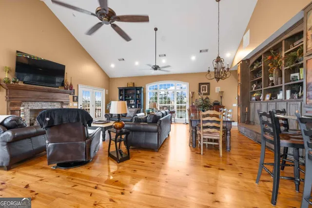 a view of a swimming pool and an outdoor space