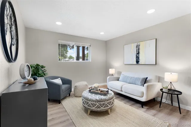 a living room with furniture flowerpot and a window
