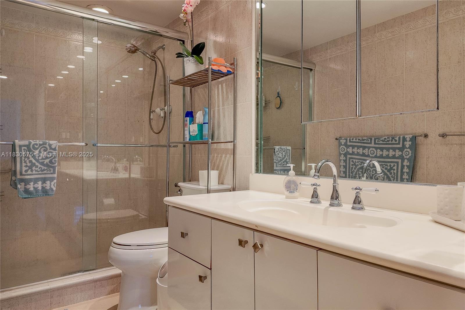 1950 South Ocean Drive, Unit 4E Hallandale Beach, FL 33009 - Photo 18 of 33 a bathroom with a sink a toilet and shower