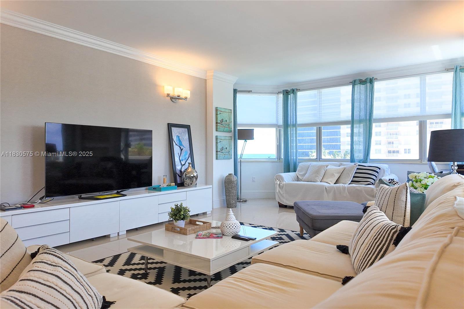 1950 South Ocean Drive, Unit 4E Hallandale Beach, FL 33009 - Photo 3 of 33 a living room with furniture and a flat screen tv