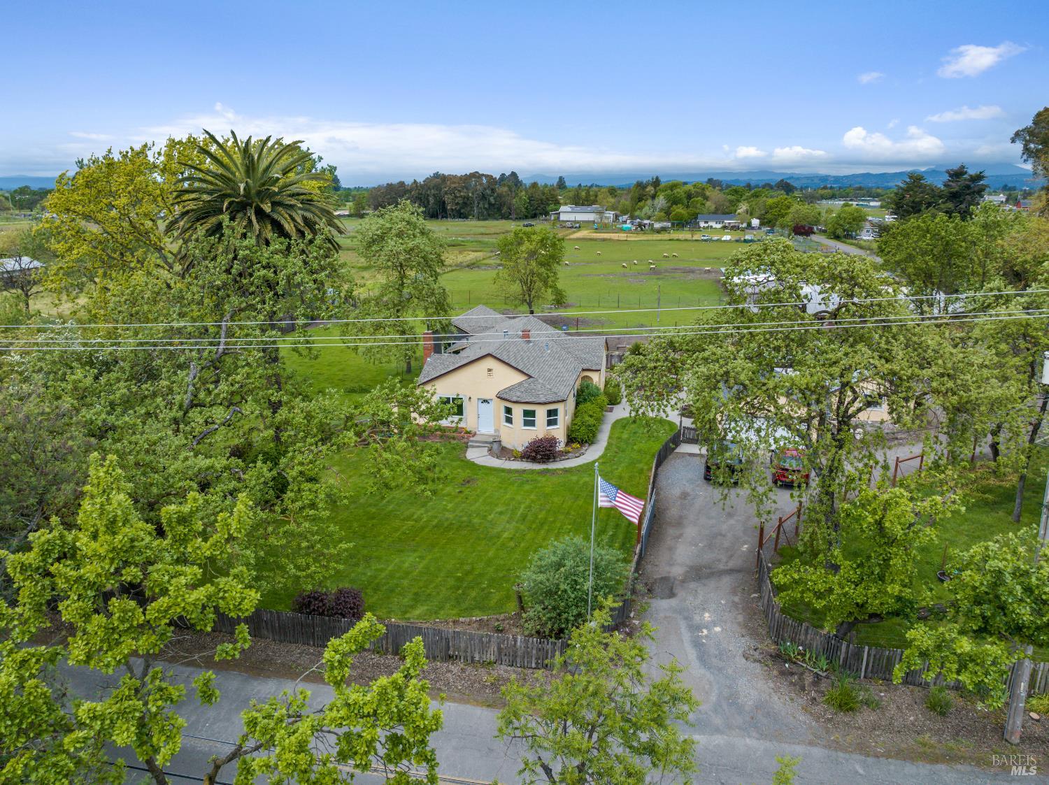 a view of a lake with a garden
