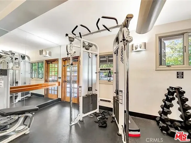 a view of a room with gym equipment