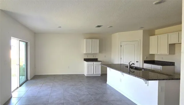 a large kitchen with a sink and cabinets
