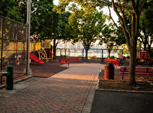 a park view with large trees