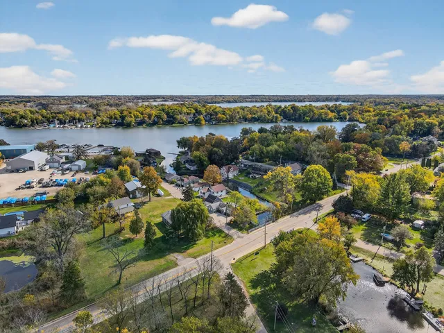 a view of a city and lake