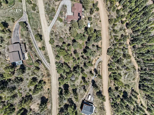 a view of a forest with a building