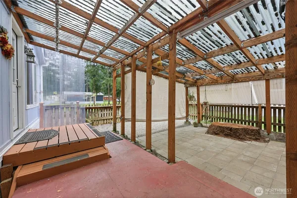 a balcony with stairs